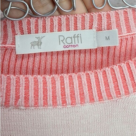 Raffi Cotton Knit Boatneck Sweater Pink/Cream Size Medium - Picture 3 of 7